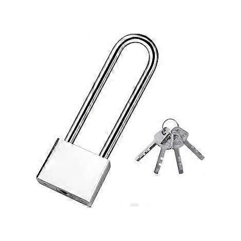 Vorhängeschloss – Einbruchschutzschloss – Schloss – langes Bügelschloss – mit 4 Schlüsseln – für Fahrrad, Tür, Koffer, Tresor, Schrank – silberfarben – Eisen – 40 mm x 132 mm – F