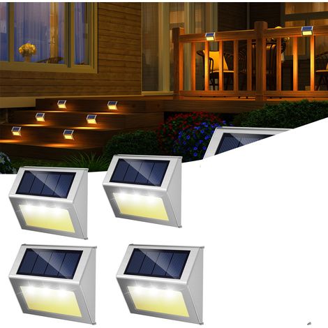 4 lampes solaires de clôture et terrasse étanches, éclairage chaud escalier mural pour jardin arrière-cour et patio (1/5)