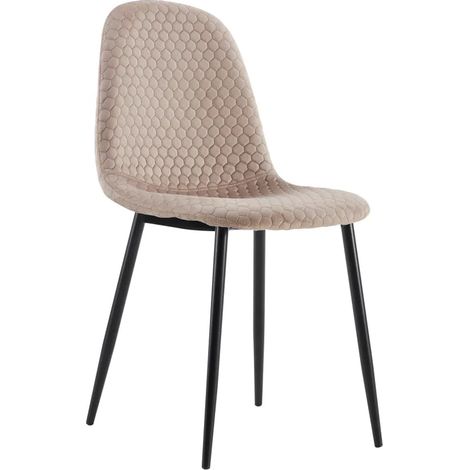 Lot 4 Chaises Salle à Manger Scandinave Alvéole Velours Taupe Pieds Métal Noir (1/5)