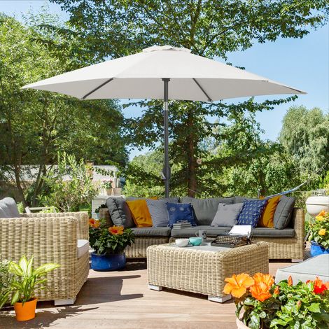 Outsunny Knickschirm Sonnenschirm Gartenschirm Marktschirm mit Handkurbel Alu 180/㎡ Polyester Beige ∅2,6 x 2,35 m