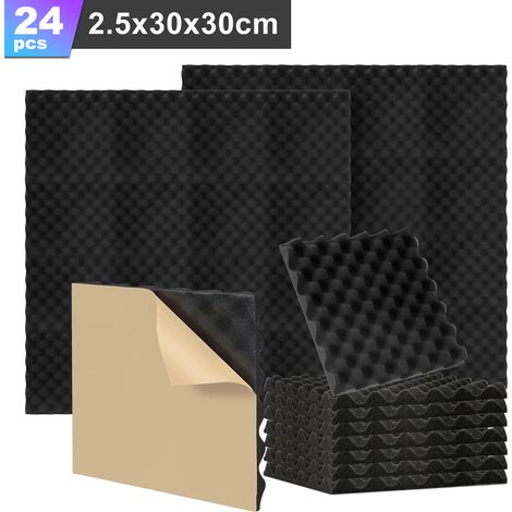 TolleTour 24 Stück Akustikschaumstoff Akustikschaum Matten 30 x 30 x 2.5cm Schalldämmmatten zur effektiven Schaumstoff Fliesen Wellenprofil Schwarz (1/5)