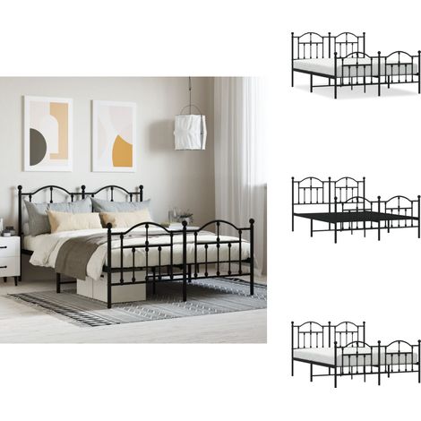 Cadre de lit métal sans matelas avec pied de lit noir 140x190cm - Cadre De Lit - Lit Double - Lit Metal - Lit Noir - Meuble Chambre (1/5)