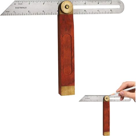 Schiebewinkelmesser, verstellbarer Winkelmesser, 230 mm, T-förmiges Winkelmesserblatt mit Hartholzgriff und Edelstahlklinge für Schreiner, Ingenieure und Tischler. (1/5)