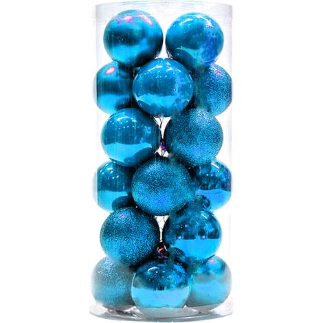 Décorations de Noël transfrontalières, lot de 24 boules de Noël en forme de tambour (3/4/5/6/7/8 cm), pendentif de Noël, vente en gros, bleu lac, 3 cm, 24 pièces (1/5)