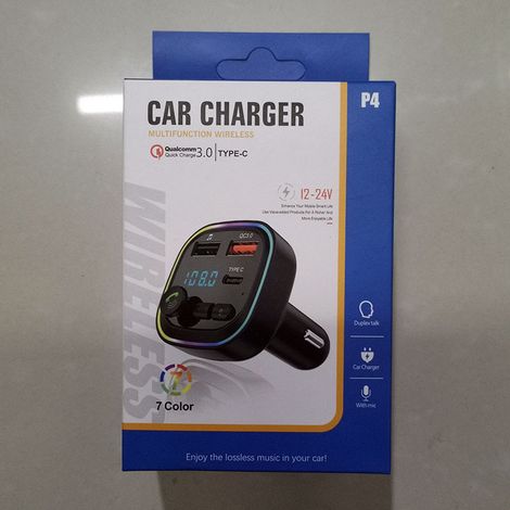 Bluetooth-MP3-Player fürs Auto mit Freisprechfunktion, FM-Transmitter mit QC3.0-Schnellladefunktion, Bluetooth-MP3-Player fürs Auto – P4-QC3.0, verpackt in einer Farbbox (1/3)