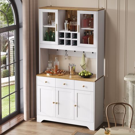 MEUBLIV Buffet vitrine 94,5 x 30 x 175,5 cm blanc – grand rangement (1/5)