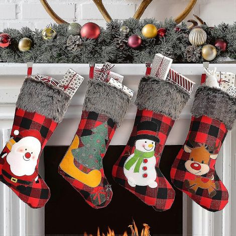 Weihnachtsstrumpf, 45 cm groß, Weihnachtssockenbeutel, Geschenktüte für festliche Weihnachtsdekoration, 4 Stück (1/5)