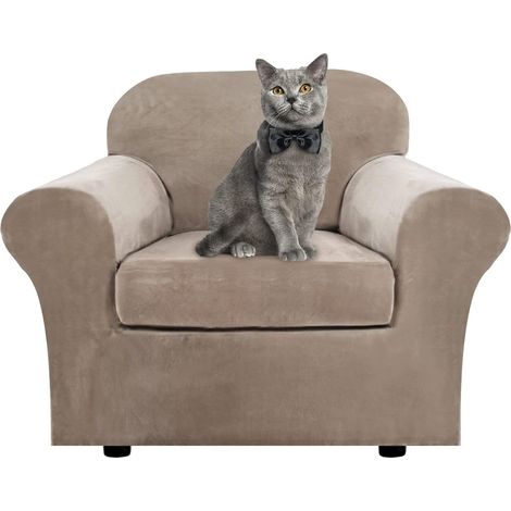 Housse de canapé en velours doux et extensible avec housses de coussin séparées pour canapé 1, 2, 3 places avec sangle antidérapante pour le salon, la chambre à coucher (Camel, 1 place) (1/5)