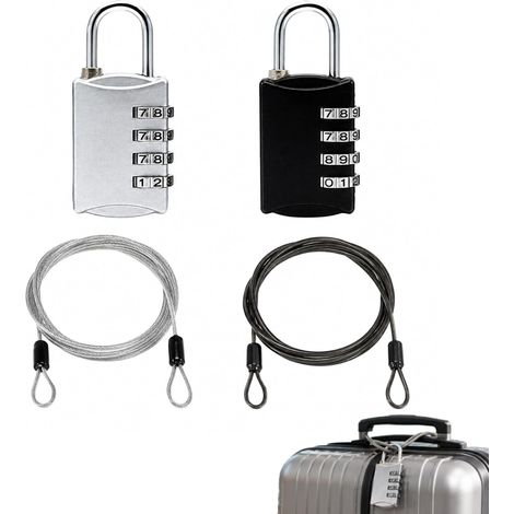 Lot de 4 cadenas à combinaison - Câble en acier avec serrure et câble à boucle - Serrure flexible avec code numérique pour vélo, scooter électrique, meubles de jardin et remorque de vélo (noir et (1/5)