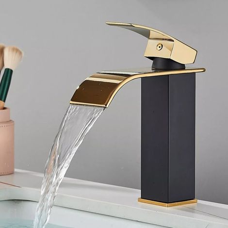 1 Robinet Salle de Bain, Laiton, Cascade, Eau Chaude et Froide, Montage Monotrou (1/5)