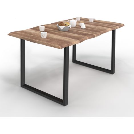 Idmarket – Table de salle à manger rectangle 160 cm – 6 personnes – Pieds en U – MDF effet brut et métal noir – Style industriel (1/5)