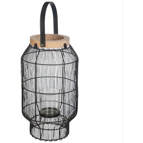 Lanterne Déco en Métal Bois et Verre pour Bougie 8cm - SILUMEN (1/2)