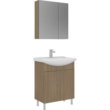 Ensemble Meuble Vasque avec Miroir (2 Pièces) "Purus 65" - 65 x 50 x 83 cm - Oak (1/3)
