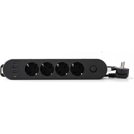 Multiprise 4 Prises 16A + 4 USB (3 USB A + 1 USB C PD20W) avec Interrupteur, Câble 2M, Noir