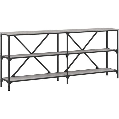 Table console d'entrée fonctionnel et stylé avec étagères 180 x 30 x 75 cm bois d'ingénierie gris et fer DEC032228