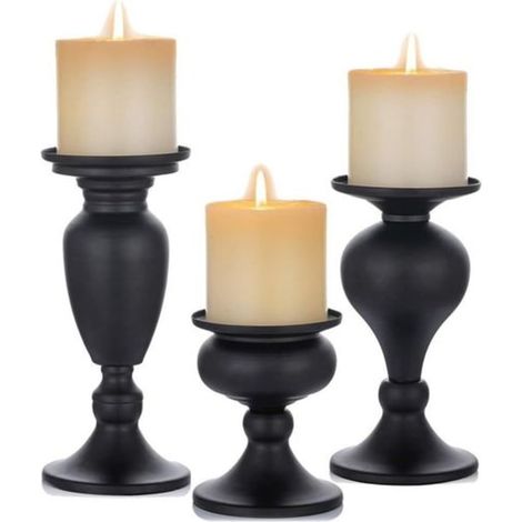 Ensemble de 3 chandeliers en métal noir pour bougies piliers (1/5)