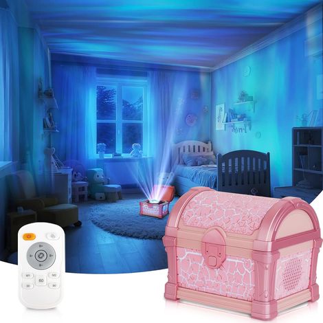 Veilleuse coffre au trésor rose pour filles - Projecteur d'aurores boréales 7 couleurs avec minuterie automatique, lampe de chambre d'enfant à intensité variable pour dormir et rêver - Décoration de c (1/5)
