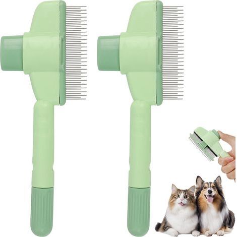 Detangling Comb for Dogs Cats 2PCS Self-Cleaning Comb for Cats Grooming Tool Stainless Steel Short and Long Teeth (1/5)