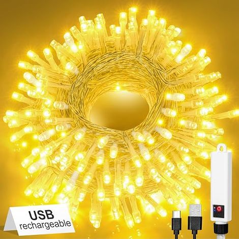 Guirlande Noel Exterieur Avec Batterie Rechargeable,10m Blanc Chaud (1/5)