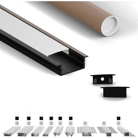 LED-Einbauprofil EB 2 m Schwarz für LED-Streifen bis 18 mm inkl. milchiger Abdeckung (1/5)