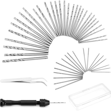 Lot de 51 mini perceuse à main hand drill comprenant 48 forets hélicoïdaux (0.5-3.0 mm) et une pince à épiler, pour le perçage artisanal (1/5)