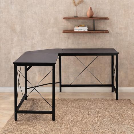 Bureau d'angle en L 150 x 150 cm noir en acier 150 x 150 x 76 cm (1/5)