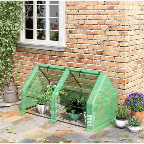 Serre de jardin tunnel 180 x 90 x 90 cm pour semis, tomates et jeunes plants, film PE 140 g/m² résistant aux UV, structure acier vert - CHICFURN (1/5)