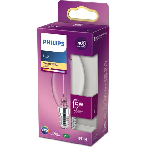 Philips LED clásico 15W E14 bombilla transparente blanco cálido (1/3)