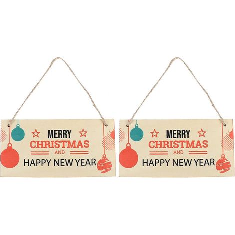 Lot de 2 décorations de porte de Noël en bois à suspendre pour sapin de Noël-20X10CM (1/2)