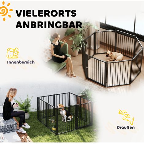 Enclos pour chien pliable, parc à chiots 8 panneaux avec porte, clôture portable en acier noir (1/4)