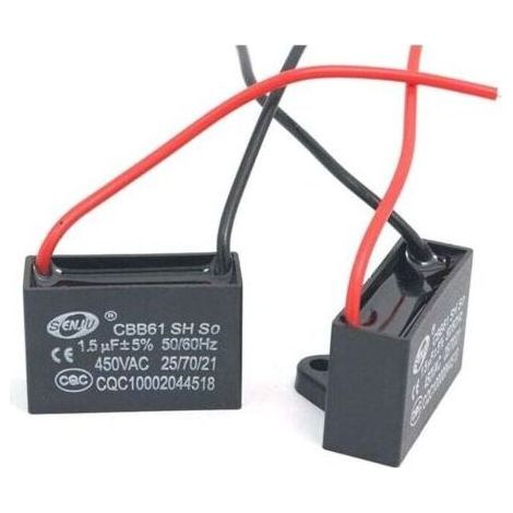 ALLIANDISCondensateur CBB61 1.5 µF 450V AC – Fréquence 50/60Hz – Longueur câble 95mm – Lot de 8 condensateurs pour ventilateurs - Condensateur1 (1/3)