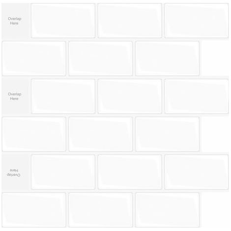 Set di 10 piastrelle autoadesive bianche, ideali per rivestimento di cucine e bagni, effetto mattone 3D, 30x30 cm. (1/5)