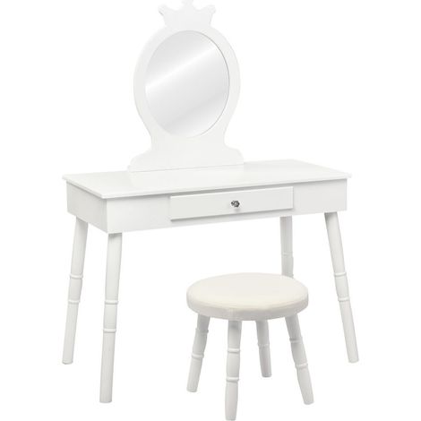 Pour ranger accessoires et jouer, coiffeuse enfant blanche avec miroir, tiroir et tabouret, chambre ou salle de jeux (1/5)