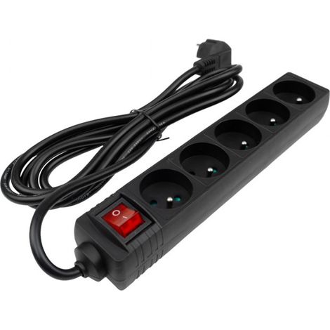 Multiprise à 5 prises 2P+T 300cm avec interrutpeur noir Eco Light (1/3)