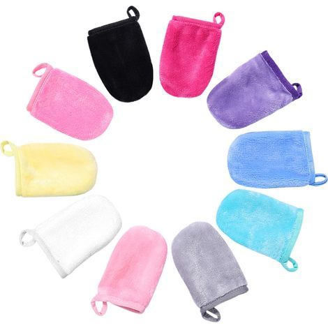 10 Pièces Gants de Douche en Microfibre, Gantes Démaquillants Réutilisables, Gantes de Toilette en Microfibre, Super Doux, avec Boucle, pour Démaquillage et Le Bain, 10 Couleurs (1/5)