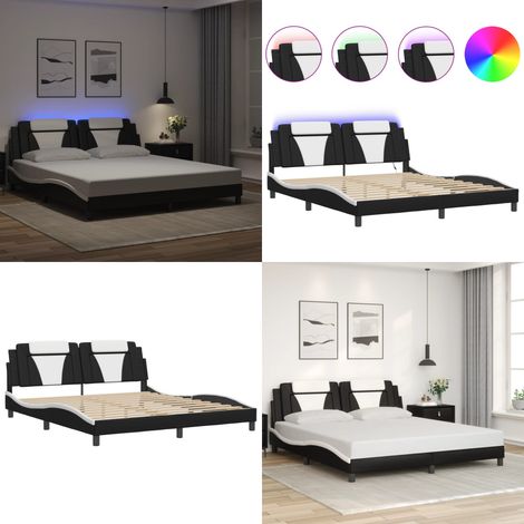Giroletto Viana con LED senza Materasso Nero e Bianco 180x200 cm - Letto con luci LED - Cuscino testiera
