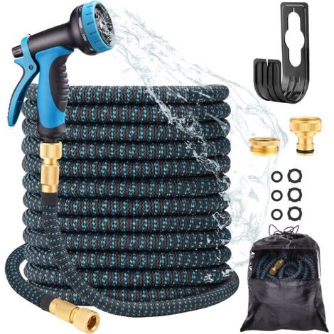 Tuyau d'arrosage flexible, 15M/50FT Tuyau d'eau extensible avec buse de pulvérisation à 10 fonctions, tuyau flexible avec raccords en laiton massif 3/4 ″& 1/2″ (1/5)