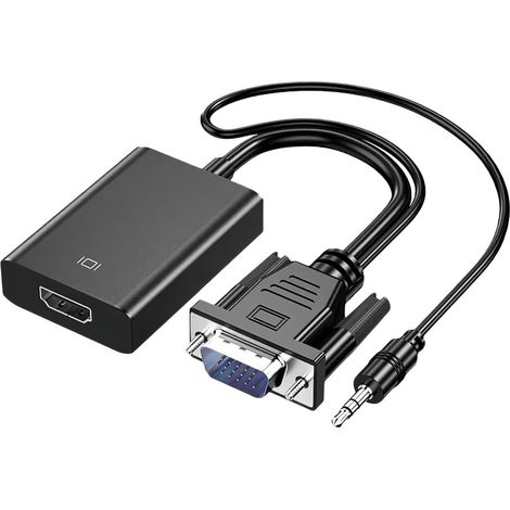 Adaptateur VGA vers HDMI - Convertisseur 1080P HD - Pour PC et Ordinateur Portable vers TV HD Projecteur Moniteur - Câble Audio 3,5 mm et Alimentation USB Inclus - 1 Pièce (1/5)