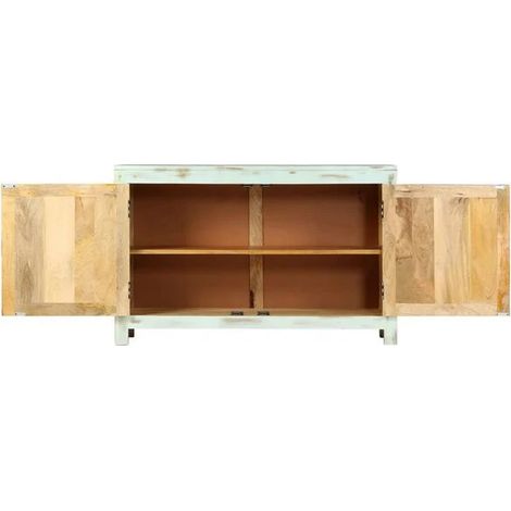 Buffet de Salon en Bois de Manguier Massif - Meuble Bas de Rangement 110x35x70 cm, Design Moderne Bleu Clair pour Cuisine ou Entrée (1/5)