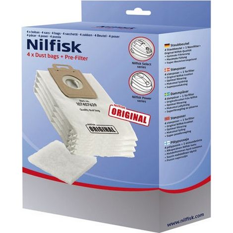 Nilfisk 128389187 sacchetti per aspirapolvere bianchi confezione da 4 pezzi (1/2)