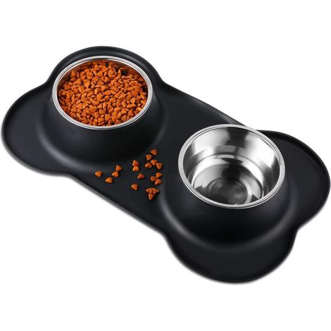 pour Chat et Chien 2 x 400ml Gamelle en Acier Inoxydable Base Antidérapante Anti-débordement et Anti-déversant Tapis en Silicone pour Petit Moyen Animal Domestique (1/5)