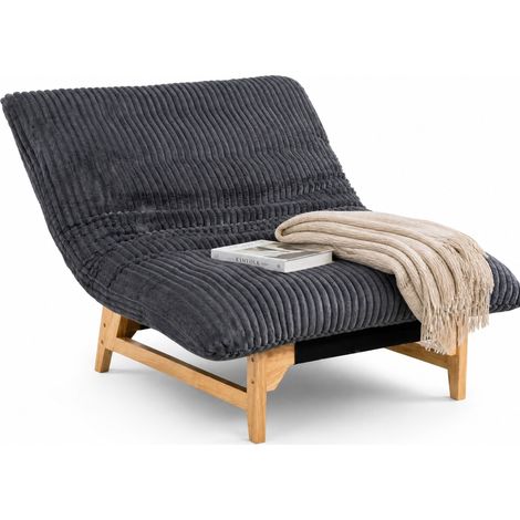 Poltrona pouf singola in velluto a coste grigio con schienale, senza braccioli, HOMVRA (1/5)