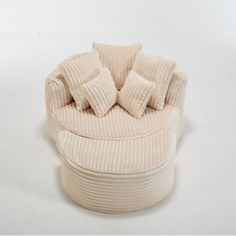 Sillón lounge redondo de tela beige con reposabrazos y respaldo, 168 x 123 x 63 cm (1/5)