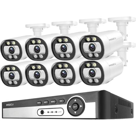Sistema de cámaras de videovigilancia, compatible con 8 canales, detección facial por IA, NVR de 8 canales, 8 cámaras de 5 MP, 1 TB de almacenamiento. (1/2)