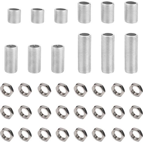 Raccord Tuyau Lampe - M10 Galvanisé - Longueurs 20 mm 30 mm 40 mm 50 mm - Écrous M10 x 3 mm - Lot de 36 Pièces