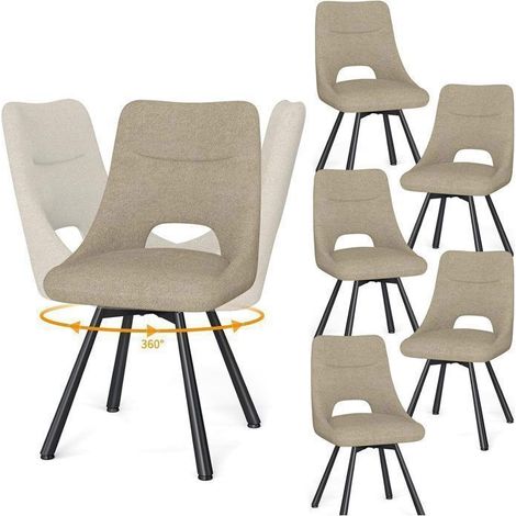 WAFTING Chaise Pivotante à 360°, Lot de 6 Chaises de Salle à Manger Scandinave, Chaises de Cuisine avec Pieds en Métal, Kaki (1/5)