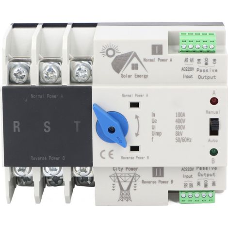 Commutateur de transfert automatique double alimentation triphasé 100 A pour générateur photovoltaïque 50/60 Hz, 220 V (1/5)