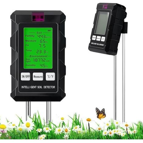 Tester de sol intelligent 6-en-1 – Humidité, pH, fertilité, température, lumière – Pour jardin, pelouse, plantes intérieures (1/4)