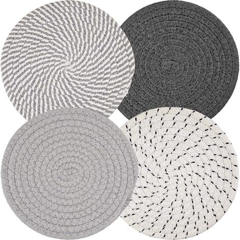 dessous de plat - 20 cm - En coton - Fil de coton - Ronds tressés - Pour casseroles, poêles et assiettes (1/5)