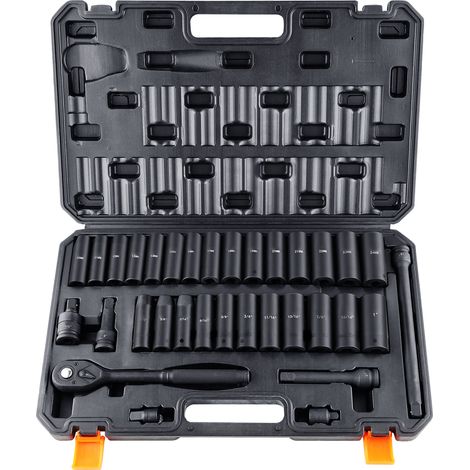 Mophorn Juego de Vasos de Impacto 1/2" Juego de Vasos de Impacto 26 Piezas con Herramienta de Trinquete Acero de Aleación CR-V HRC 42-48 con Estuche de Transporte para Reparación Automática